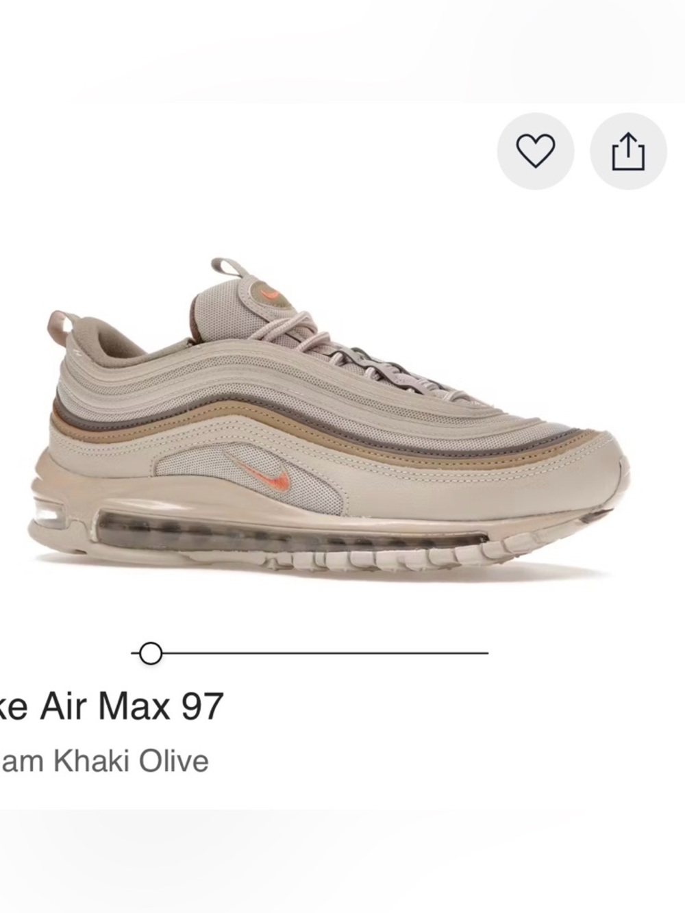 Nike Air Max 97 ‘Bone Beige’, size 11.5 (Men’s), Cream Khaki Olive color
